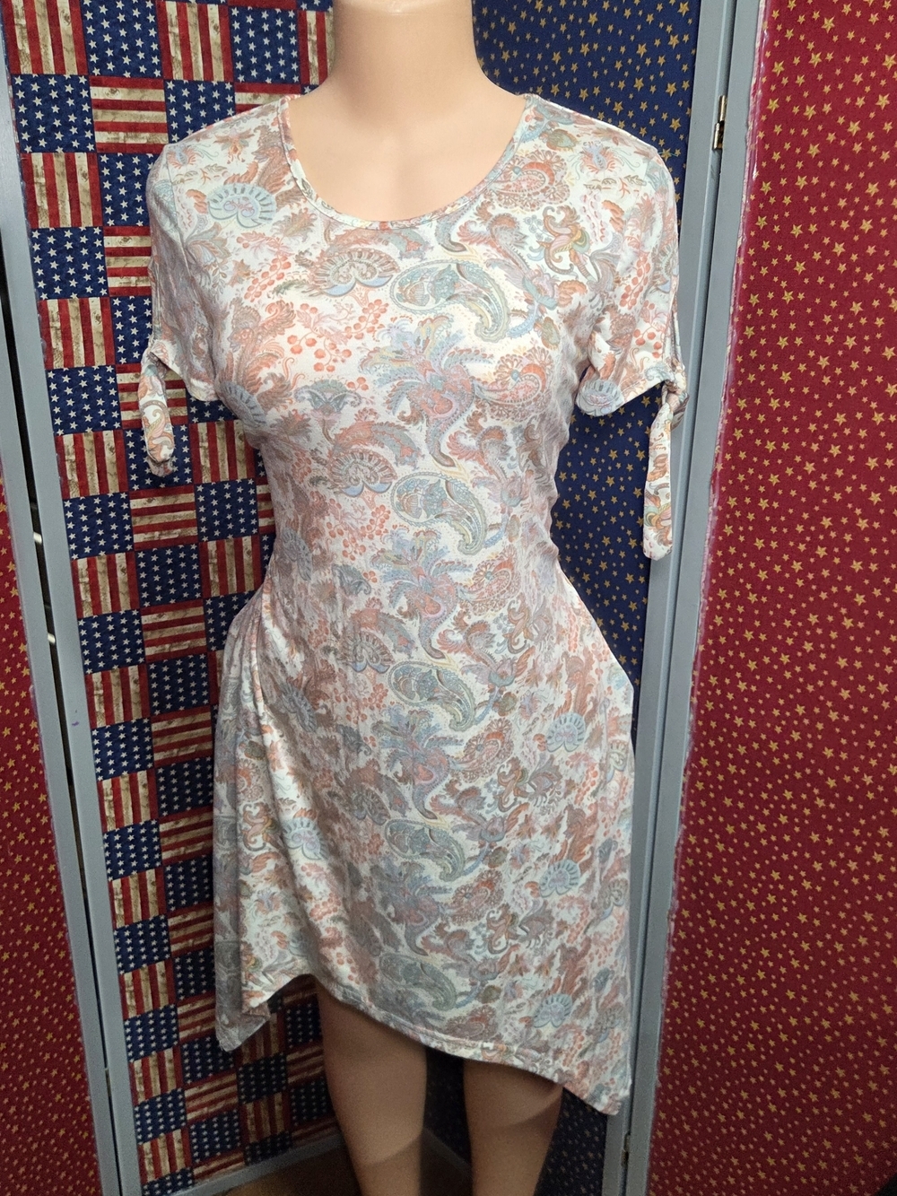 **Bobbie Brooks Paisley Midi Dress in Coral and Mint**